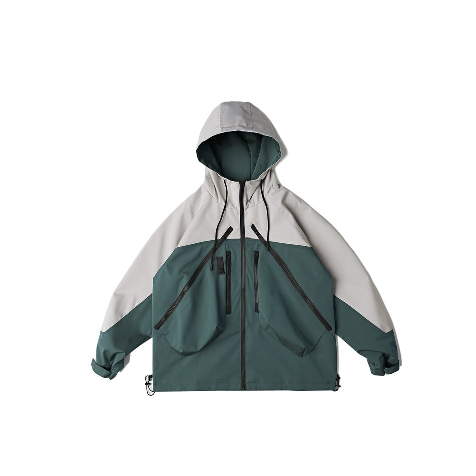 Unisex Jacket Vintage Color Matching Hooded Hooded Jacket Men's Jacket Coat