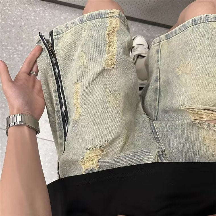 Men Jeans Zipper Summer Vintage Sports Casual Shorts