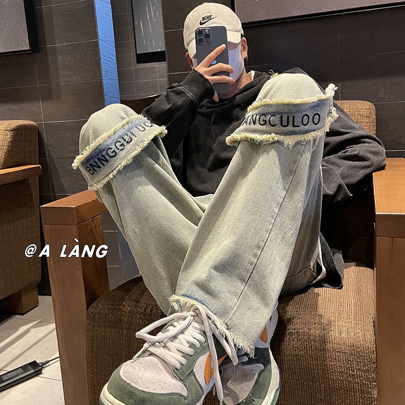Men Jeans Spring and Autumn Retro Baggy Straight Trousers