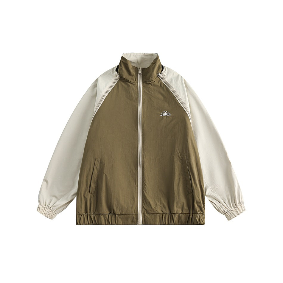 Unisex Jacket Stand-up Collar Sports Jacket Loose Splicing Coat