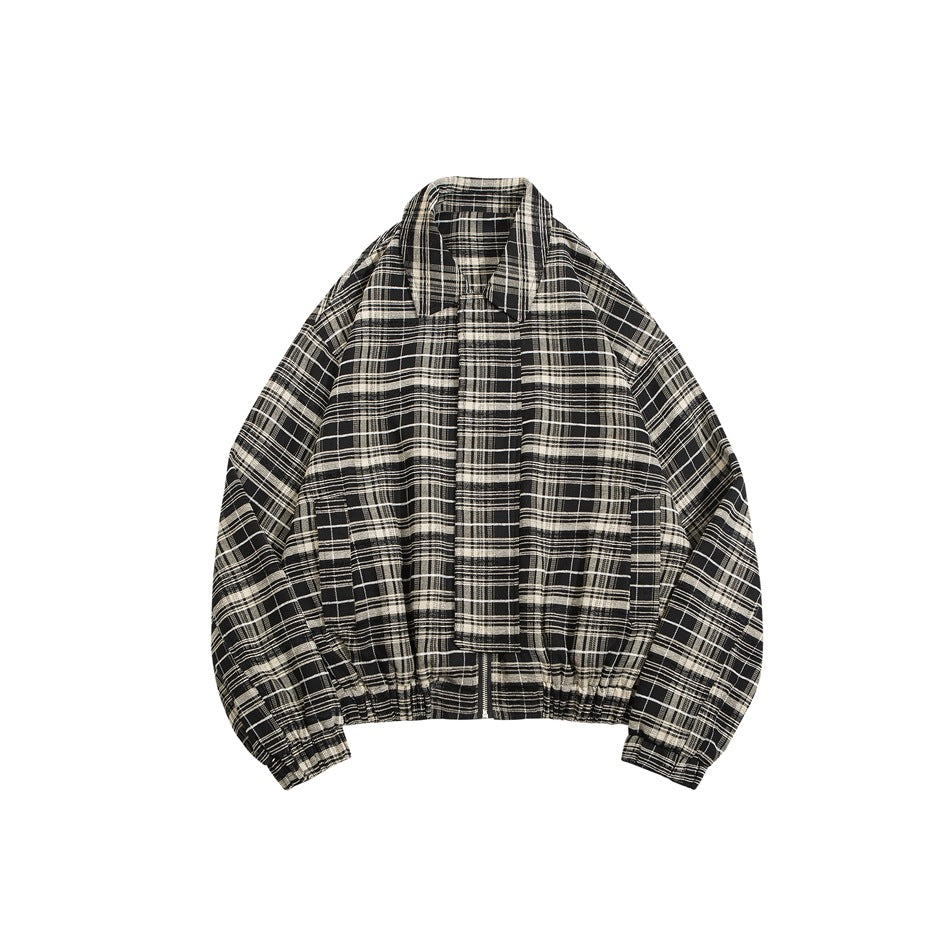 Unisex Jacket Vintage Plaid Lapel Jacket for Men and Women Loose Overalls