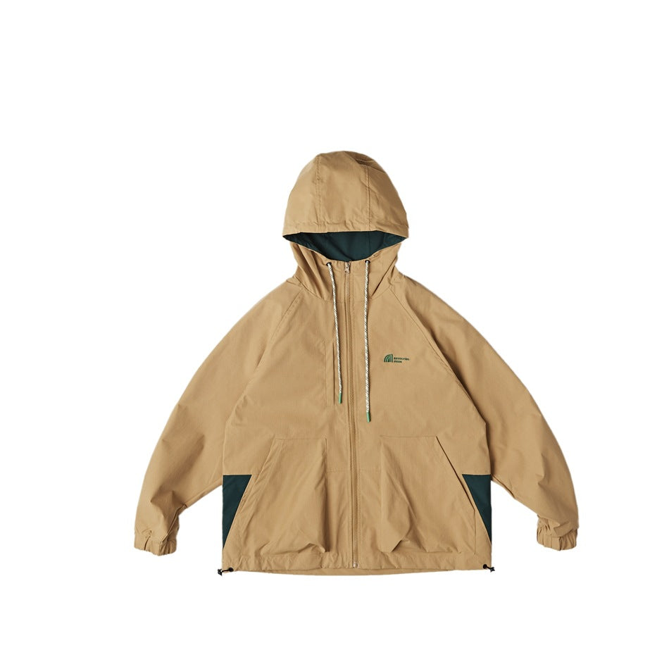 Unisex Jacket Vintage Color Matching Hooded Hooded Jacket Men's Jacket Coat