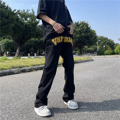 Men Jeans Flocking Embroidered Jeans Loose Trousers