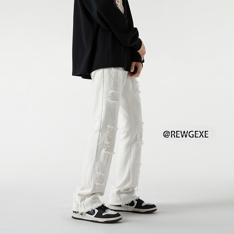 Men Jeans Ripped Straight Jeans Fall/Winter plus Size Slim Fit Trousers