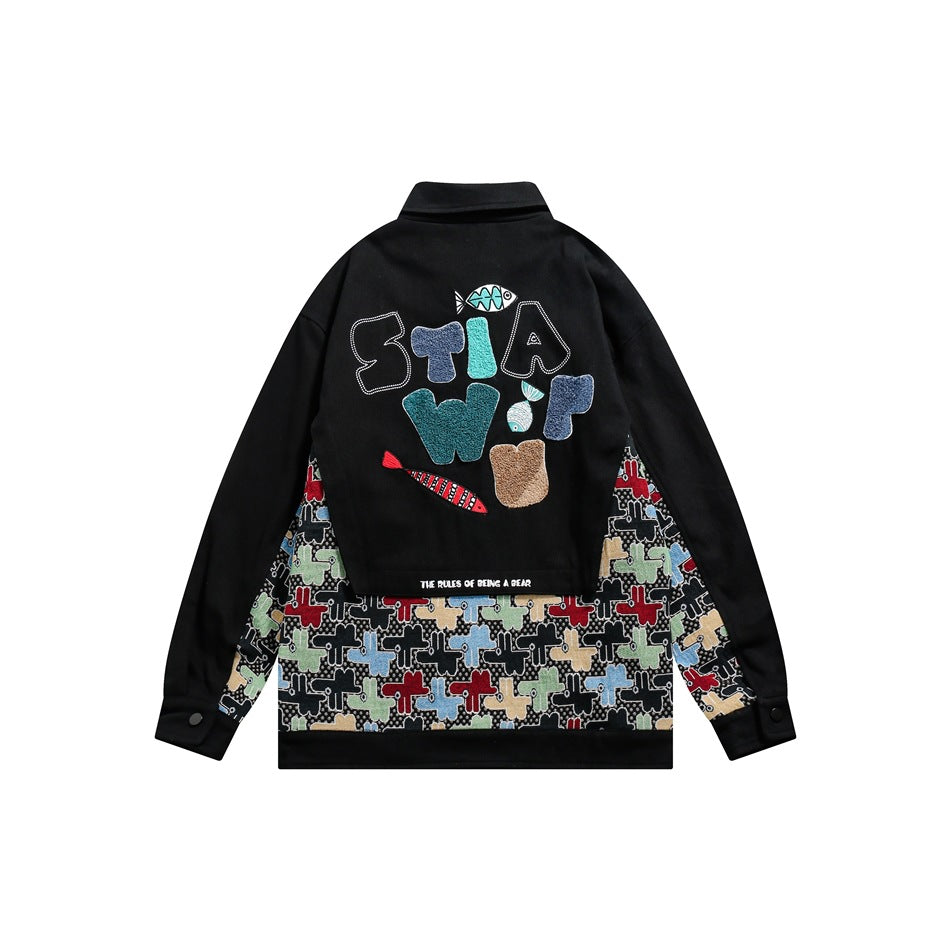 Unisex Jacket Embroidered Jacket for Men and Women Loose Lapels Fashion Brand Coat