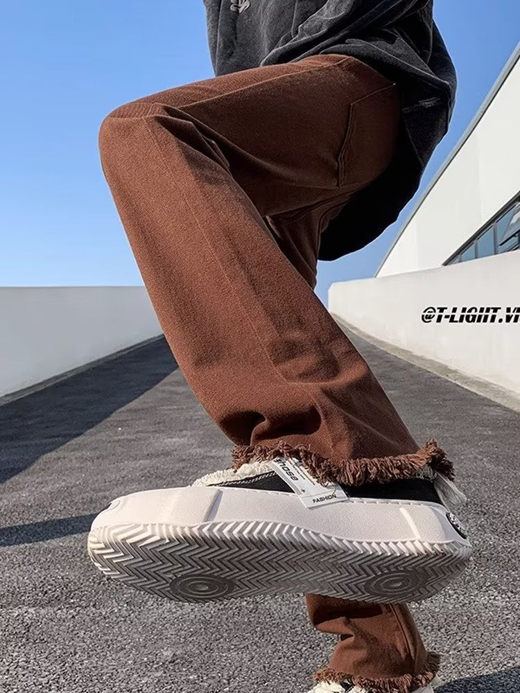Men Jeans Clean Fit Brown Jeans Men's Slim Straight Skinny Overalls