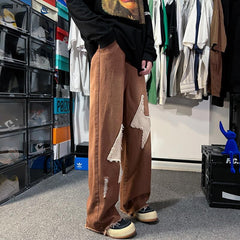 Men Jeans Vintage Jeans Straight-Leg Pants Autumn Wide Leg Trousers