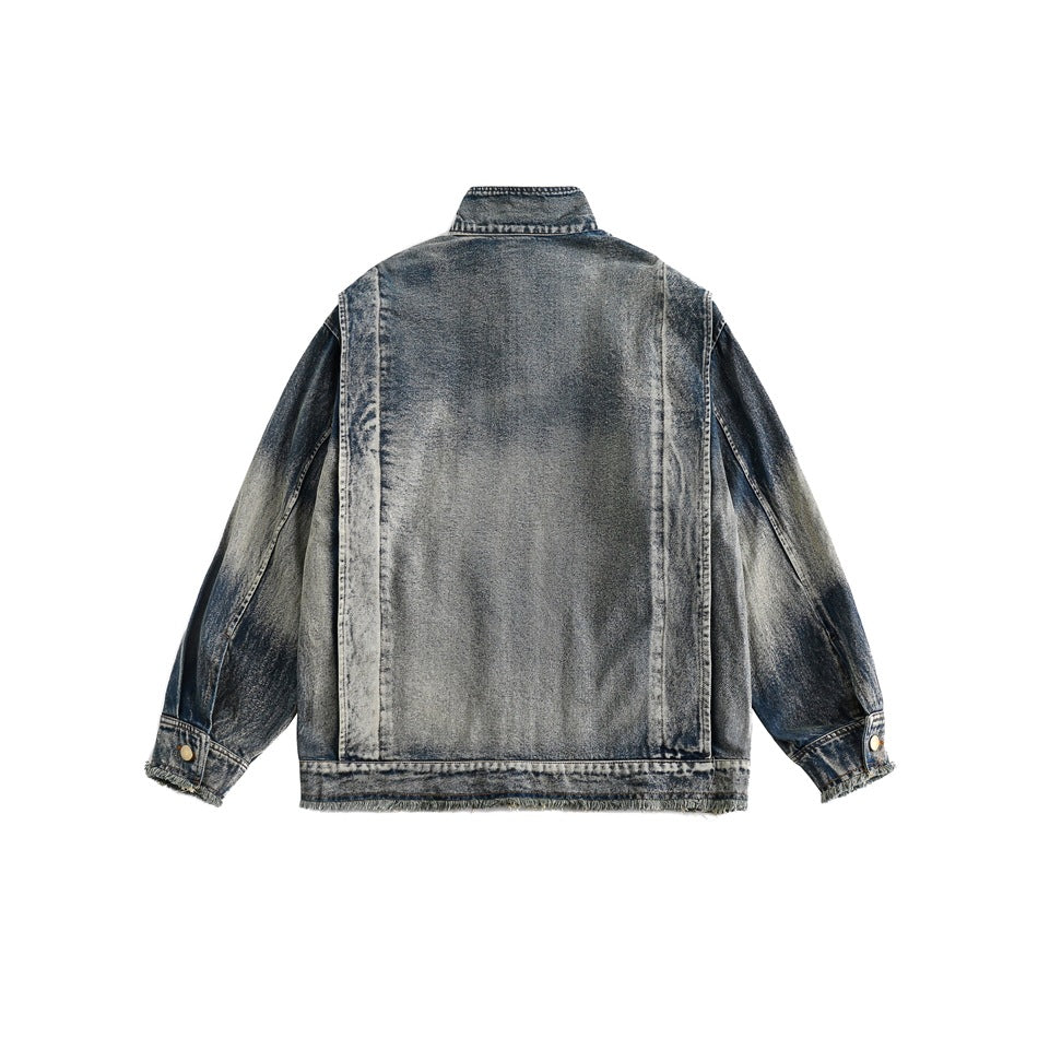 Unisex Jacket Retro Washed Stand Collar Denim Jacket Men's and Women's Denim Coat