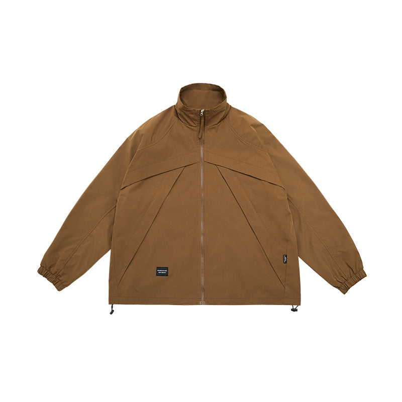 Unisex Jacket Spring Overalls Coat Loose Zip Large Pocket Stand Collar Jacket for Men