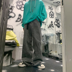 Men Jeans Loose Straight Wide-Leg Pants Spring and Autumn Hip Hop Retro Washed Trousers