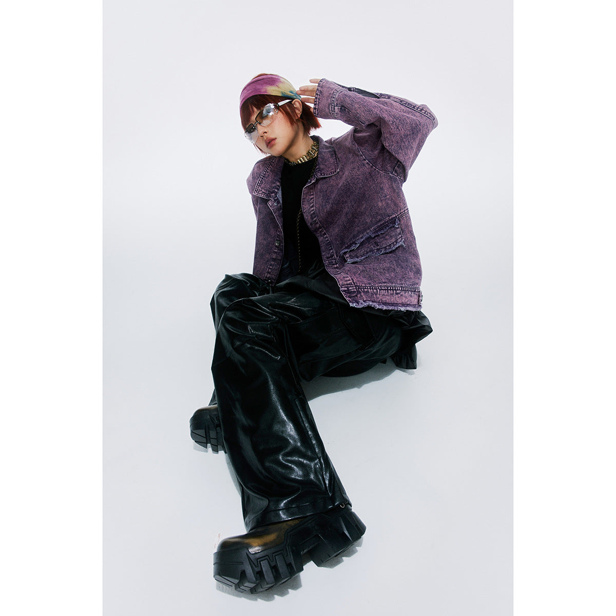 Unisex Jacket Retro Washed Brushed Purple Denim Jacket