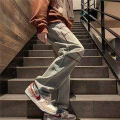 Men Jeans Retro Straight Loose Casual Trousers