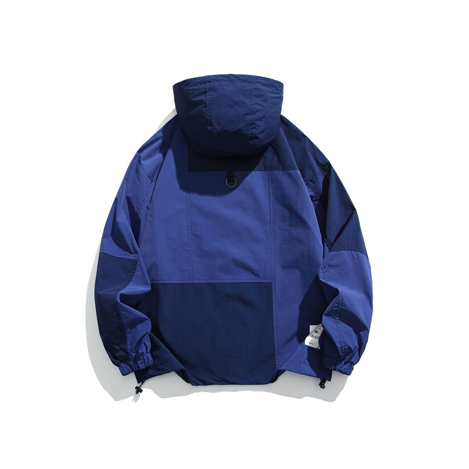 Unisex Jacket Shell Jacket Retro Patchwork Loose Hooded Coat Men's and Women's Jacket