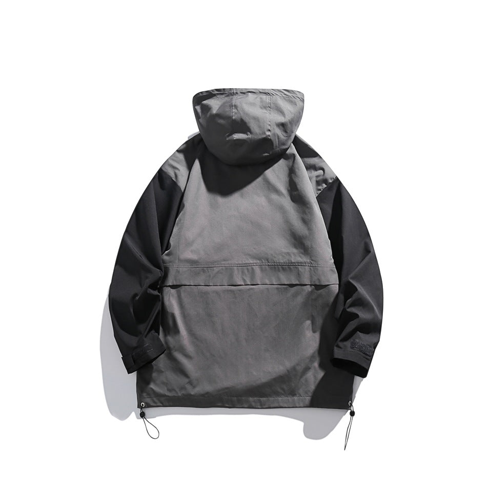 Unisex Jacket Retro Patchwork Contrast Color Jacket Loose Outdoor Jacket