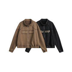 Unisex Jacket Retro Washed Distressed Stand Collar Jacket