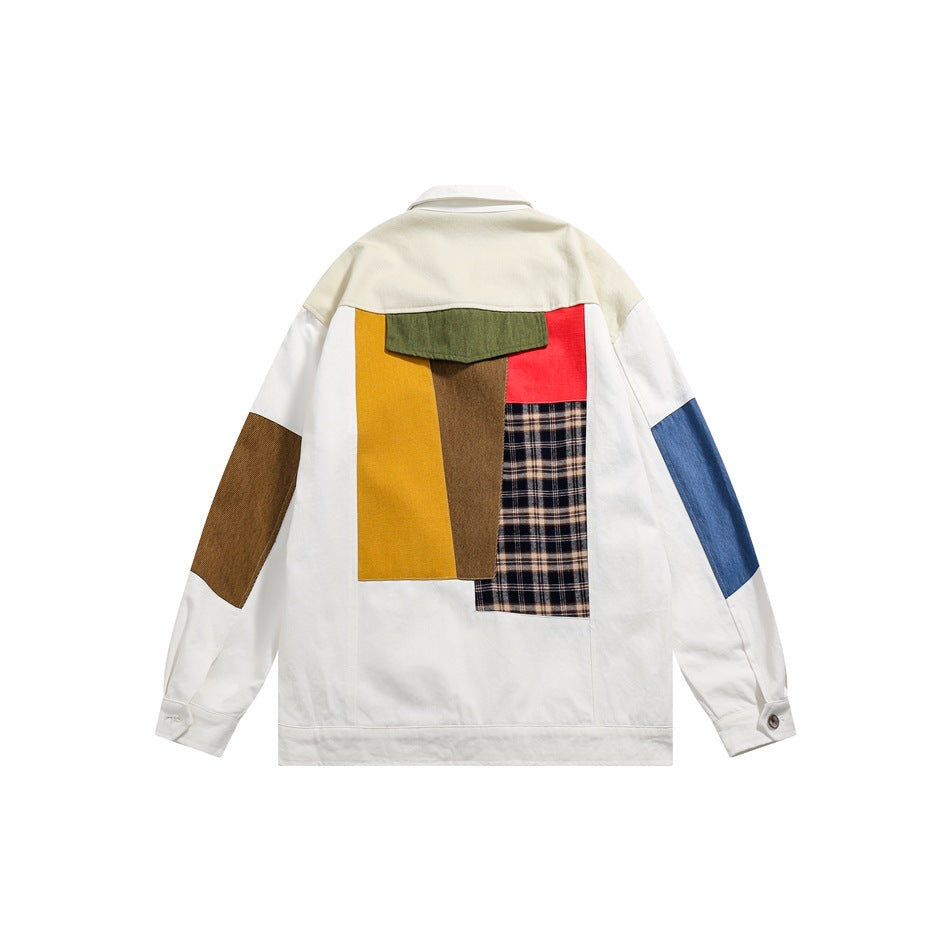 Unisex Jacket Contrast Color Jacket Couple Loose Lapels Coat
