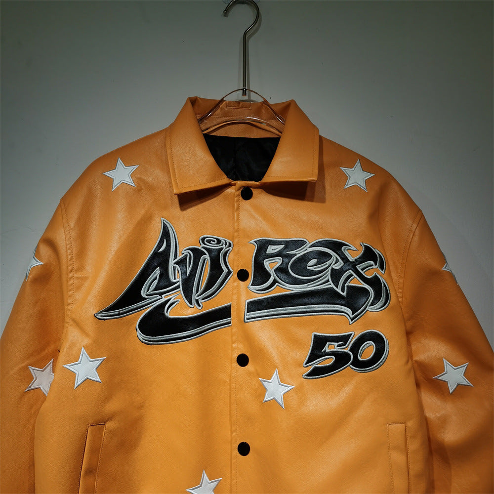 Hellstar Jacket Avirex X Hellstar Leather Jacket Loose Hip Hop