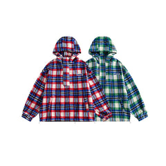 Unisex Jacket Vintage Casual Jacket Men's and Women's Couple Hooded Plaid Jacket