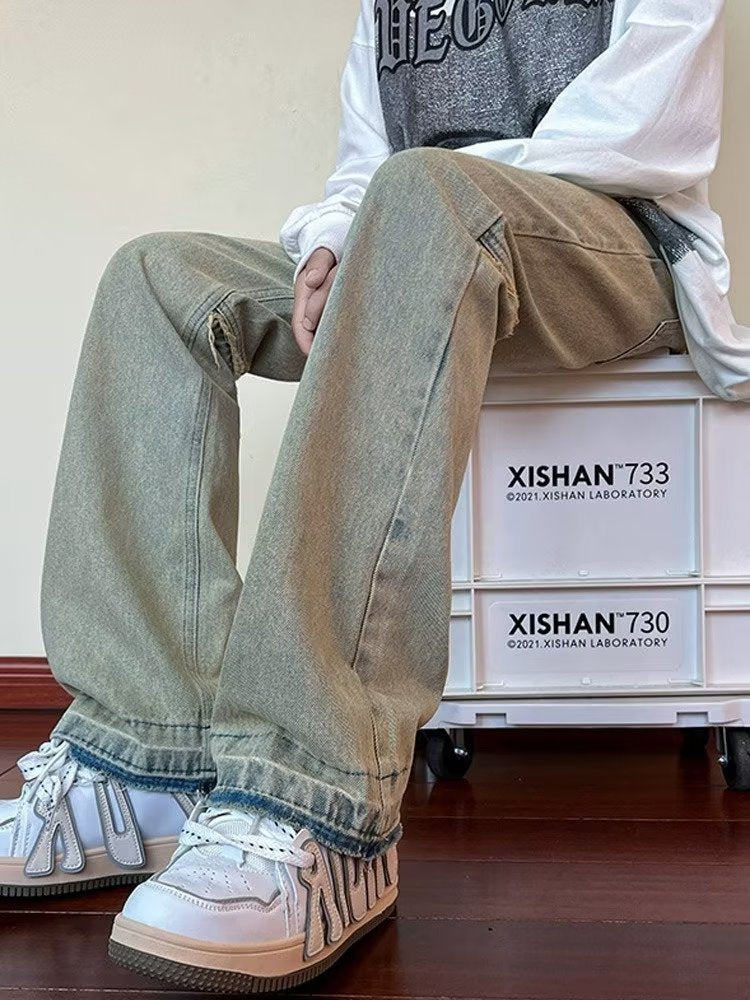 Men Jeans Vintage Jeans Men's Skinny Slim-Fitting Workwear Straight-Leg Pants