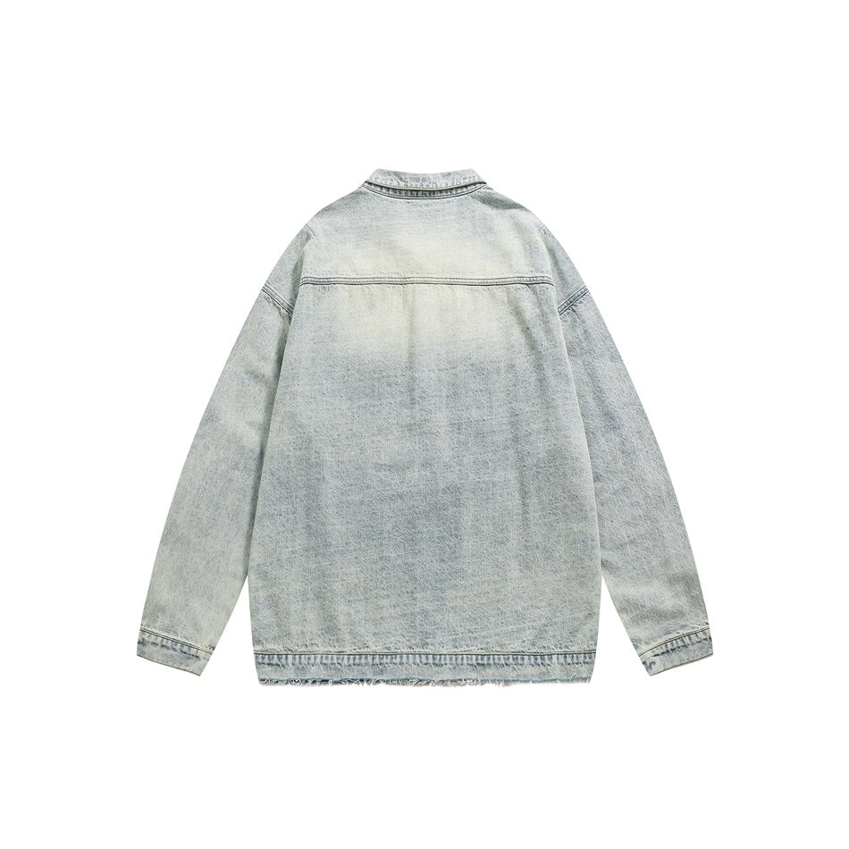 Unisex Jacket Retro Washed Denim Jacket G Loose Lapels Overalls