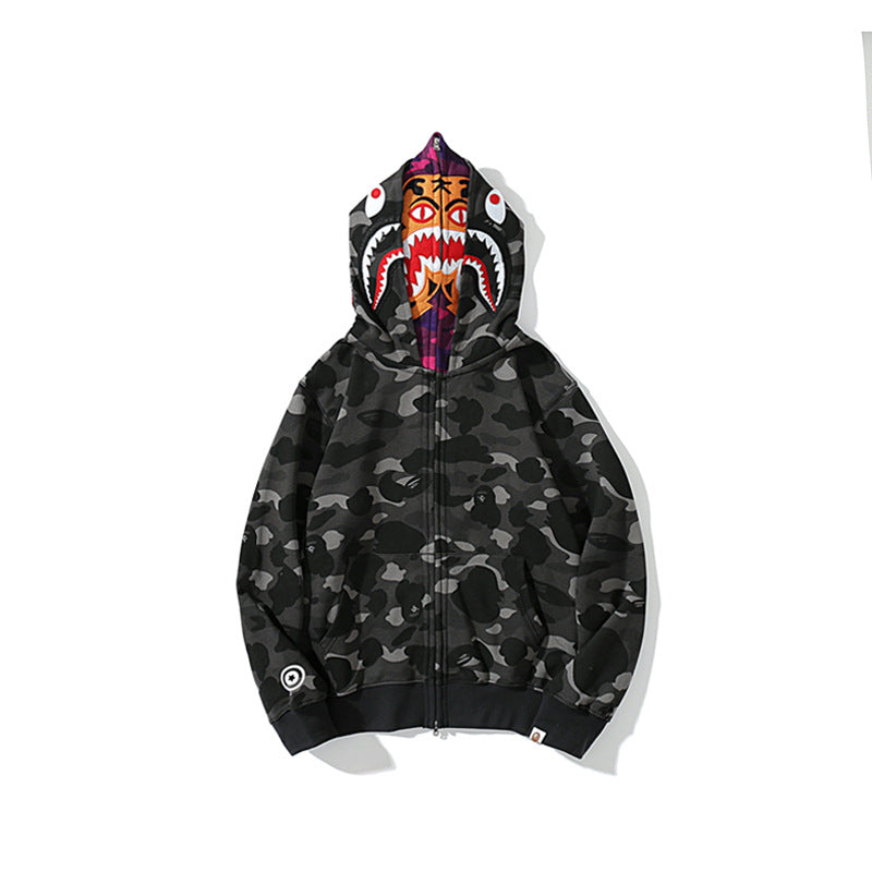Bathing Ape Hoodie Camouflage Shark Tiger Head Double Hat Sweater