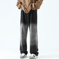 Men Jeans Loose Straight Autumn and Winter Washed Wide Leg Casual Trousers