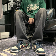 Men Jeans Summer Retro Wide-Leg Pants Baggy Straight Trousers