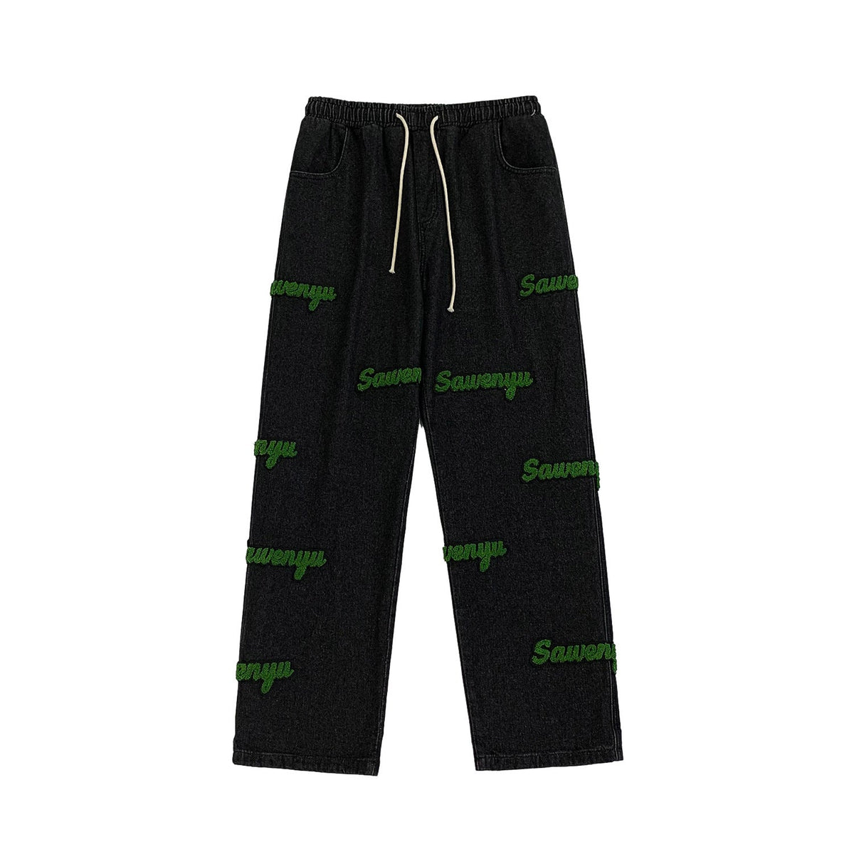 Men Jeans Flocking Embroidered Jeans Men's Spring and Autumn Loose Straight-Leg Wide-Leg Pants