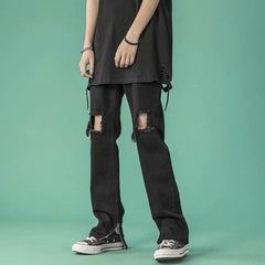 Men Jeans Ripped Jeans Men's Summer Hip Hop Zipper Pants