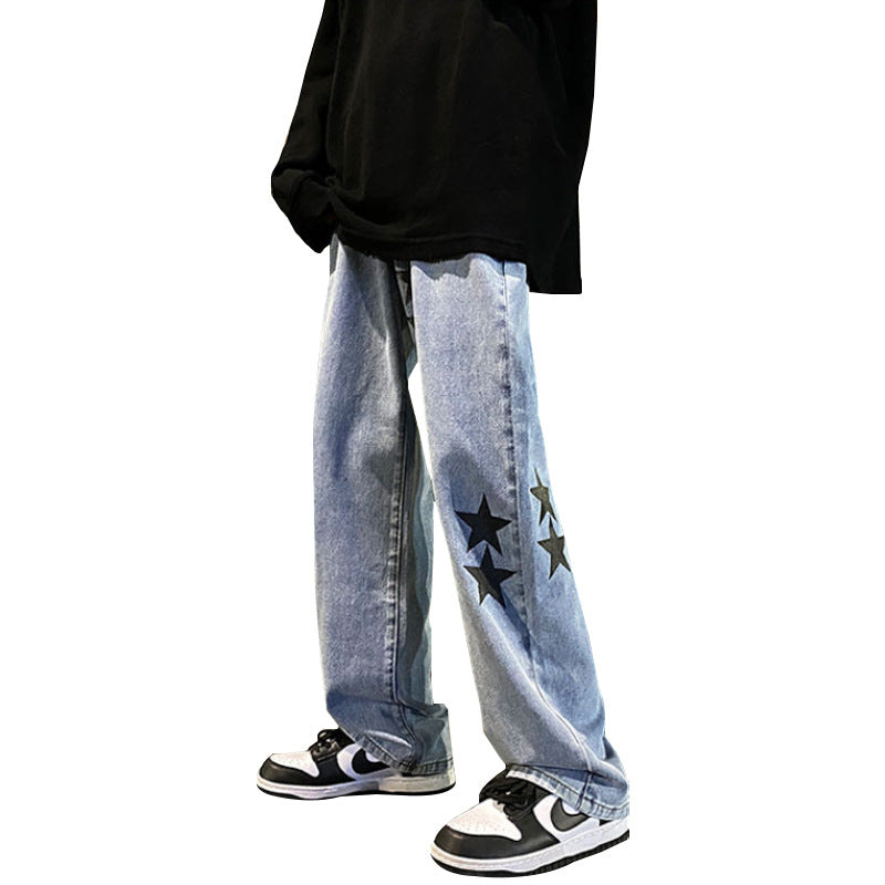 Men Jeans Printed Jeans Men's Loose Spring and Autumn Wide Leg Trousers