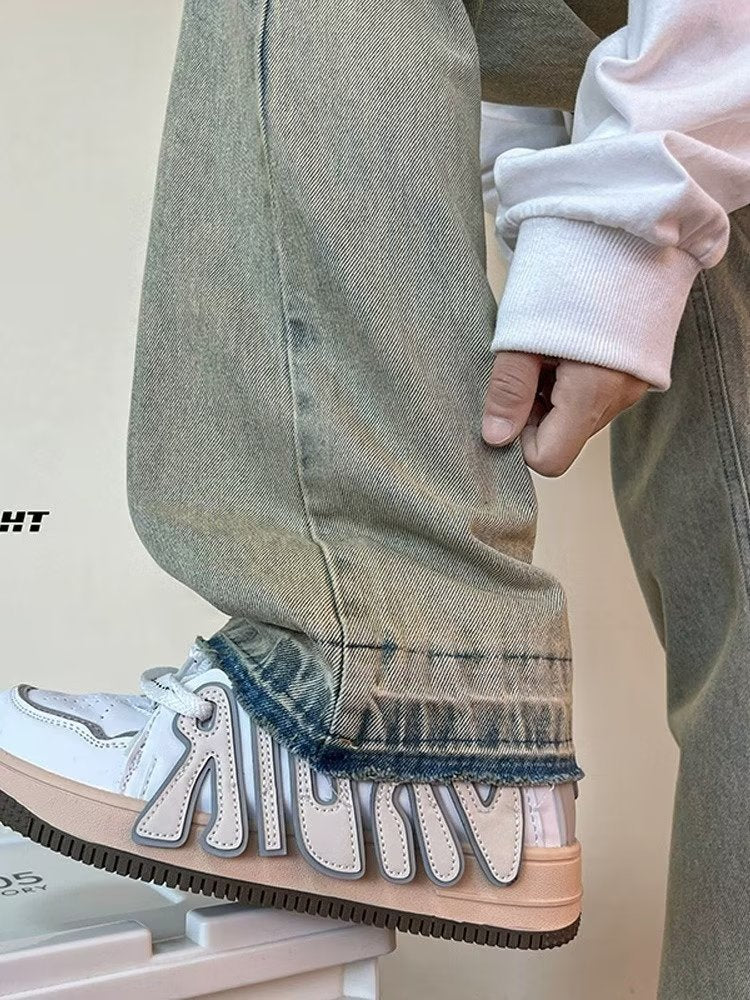 Men Jeans Vintage Jeans Men's Skinny Slim-Fitting Workwear Straight-Leg Pants