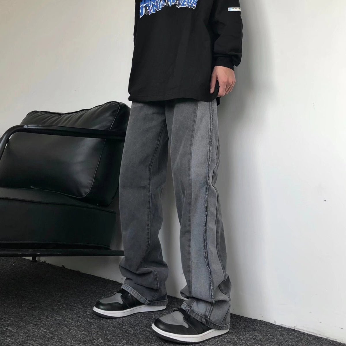 Men Jeans Loose Straight Jeans Fall Casual Wide-Leg Trousers