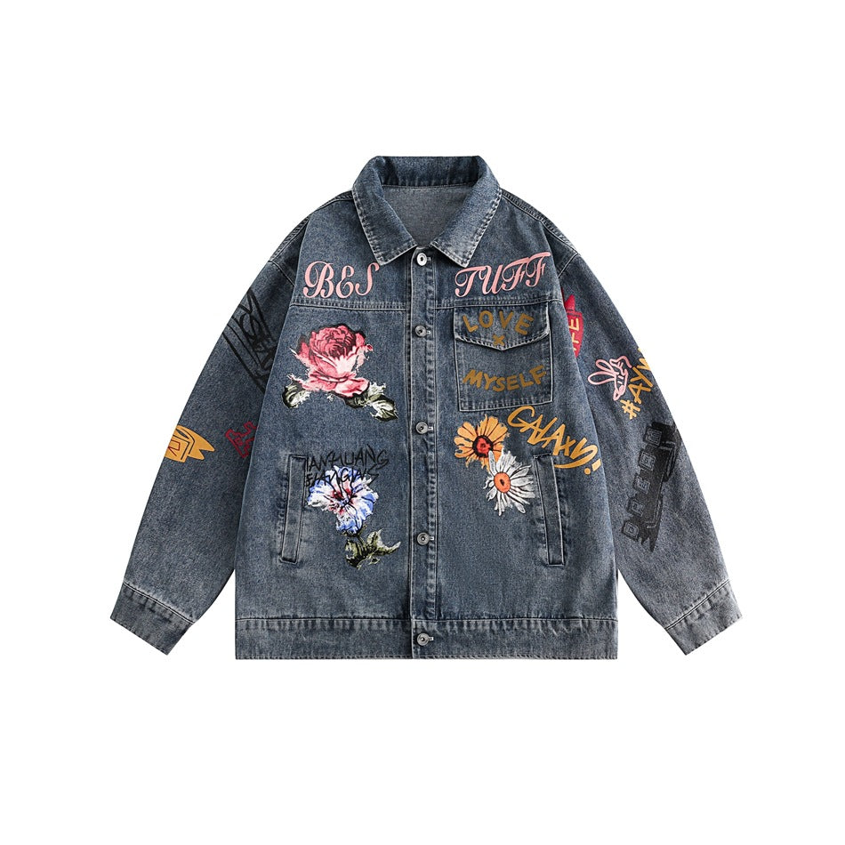Unisex Jacket Retro Washed Denim Jacket Men and Women Couple Spring and Autumn Coat