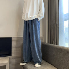 Men Jeans Loose Straight Wide-Leg Pants Spring and Autumn Black Casual Trousers