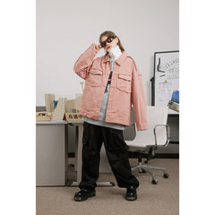 Unisex Jacket Retro Washed Casual Jacket Turn-down Collar Coat
