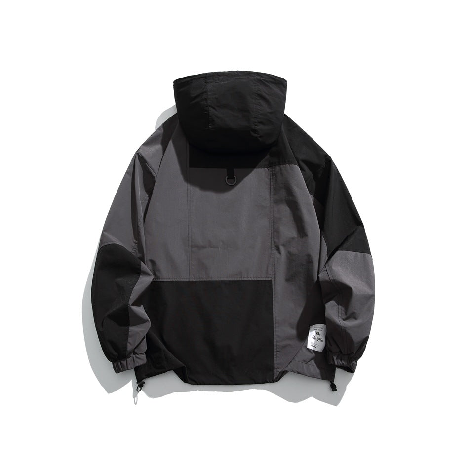 Unisex Jacket Shell Jacket Retro Patchwork Loose Hooded Coat Men's and Women's Jacket