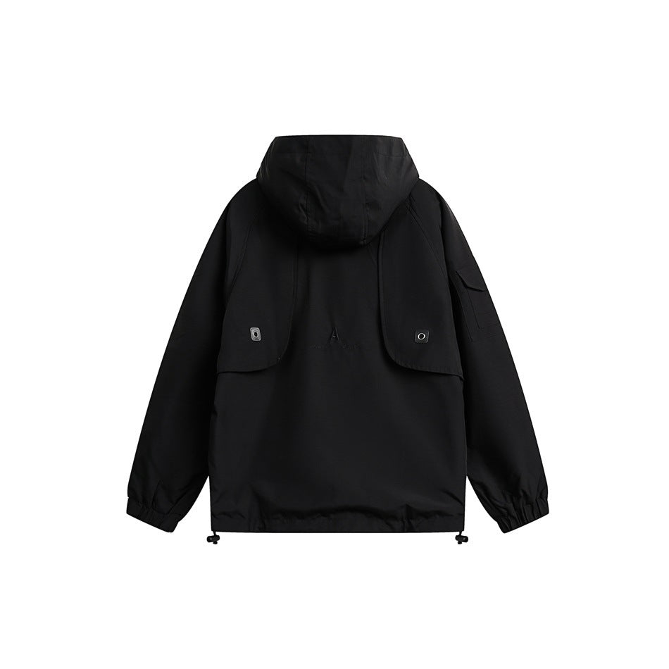 Unisex Jacket Loose Hooded Coat Oblique Zipper Mechanical Style Jacket
