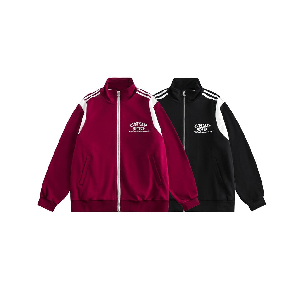 Unisex Jacket Retro Patchwork Coat Loose Lapel Sports Jacket