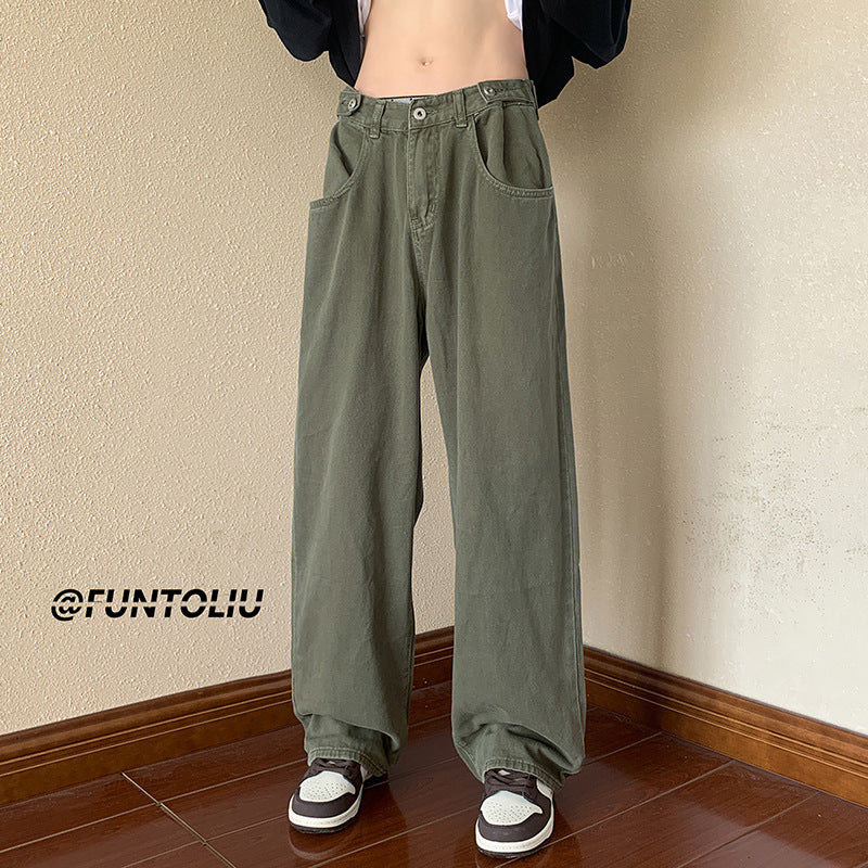 Men Jeans Retro Pants Oversize Army Green Jeans