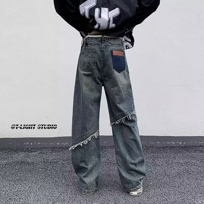 Men Jeans Washed Wide-Leg Pants Oldschool Worn Jeans