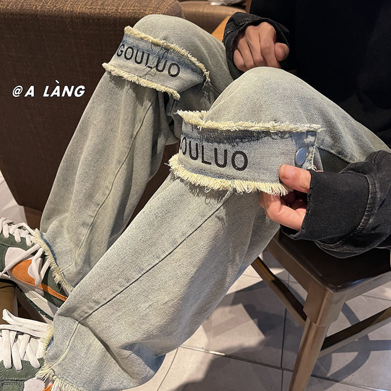 Men Jeans Spring and Autumn Retro Baggy Straight Trousers