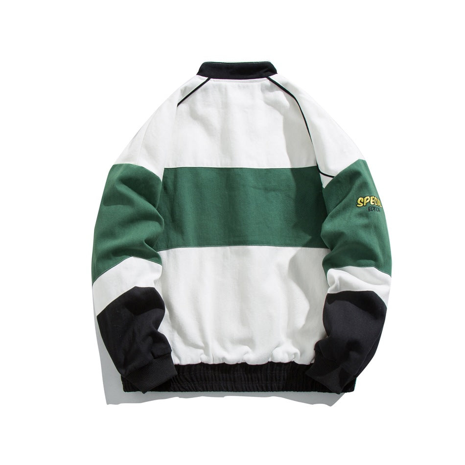Unisex Jacket Vintage Stand Collar Jacket Loose Embroidered Baseball Jacket