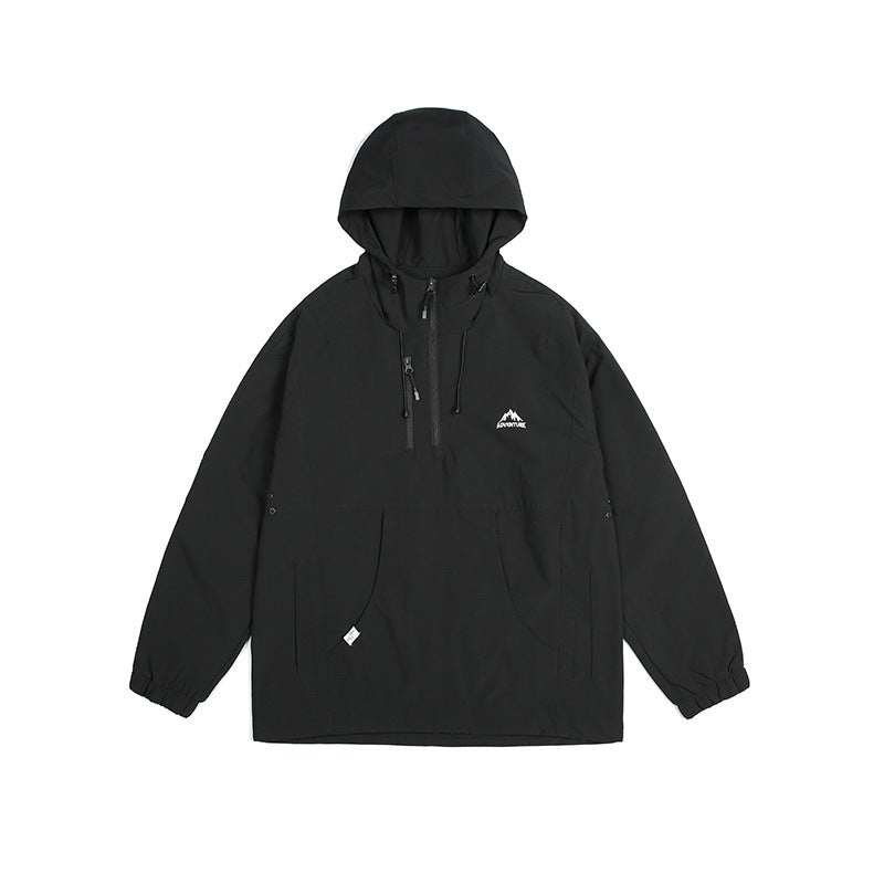 Unisex Jacket Retro Hooded Shell Jacket Men's and Women's Coats Half Zipper Functional Jacket