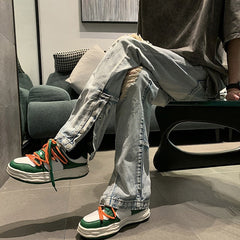 Men Jeans Ripped Jeans Men's Summer Bell-Bottom Pants