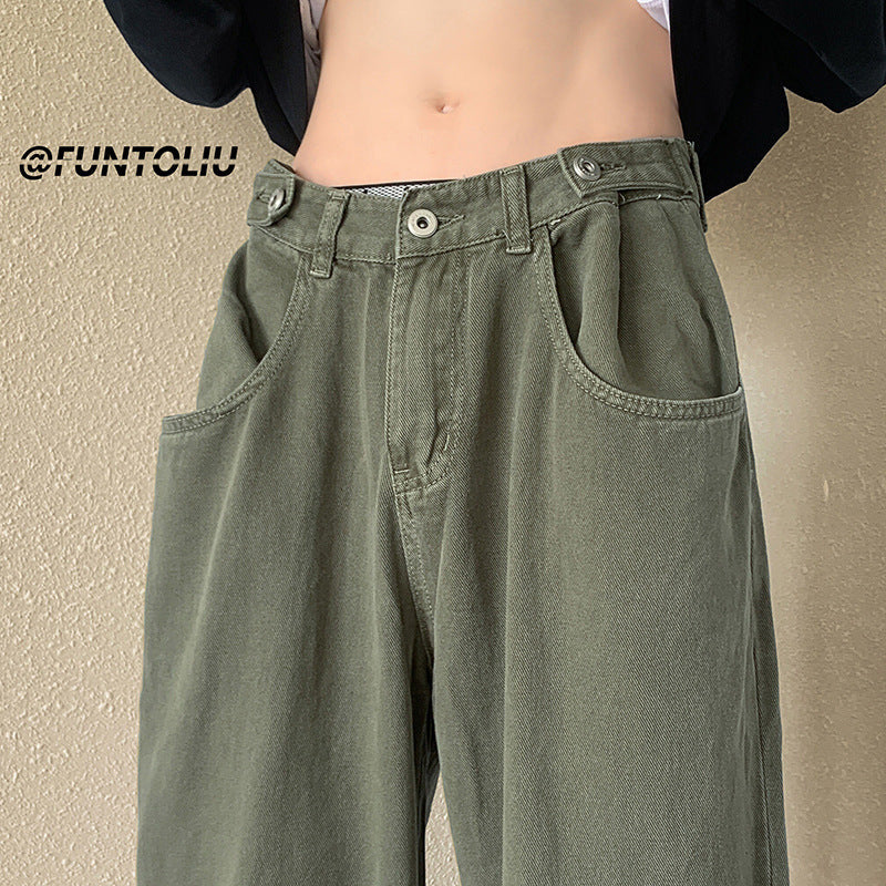 Men Jeans Retro Pants Oversize Army Green Jeans