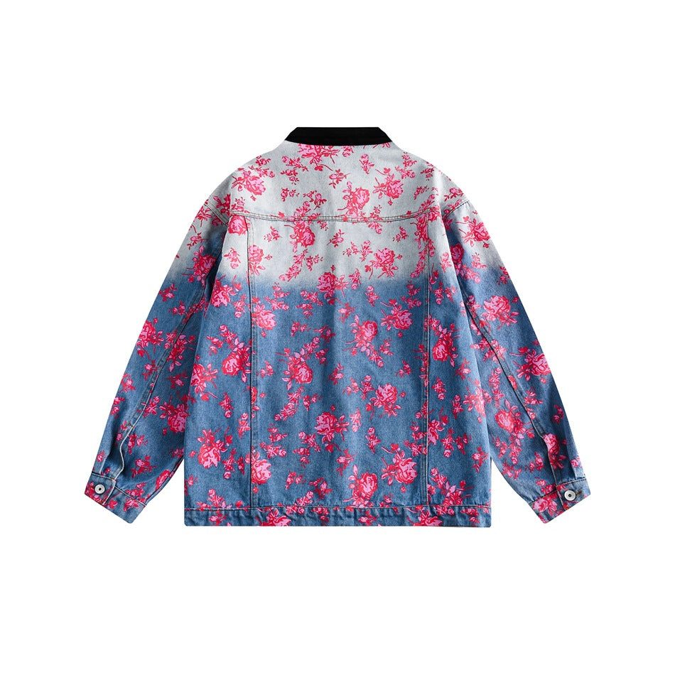Unisex Jacket Retro Washed Denim Jacket Men and Women Turn-down Collar Coat
