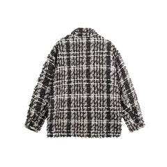 Unisex Jacket Vintage Coat Spring and Autumn Loose Plaid Wool Top