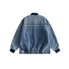 Unisex Jacket Washed-out Vintage Baseball Collar Coat Denim Jacket