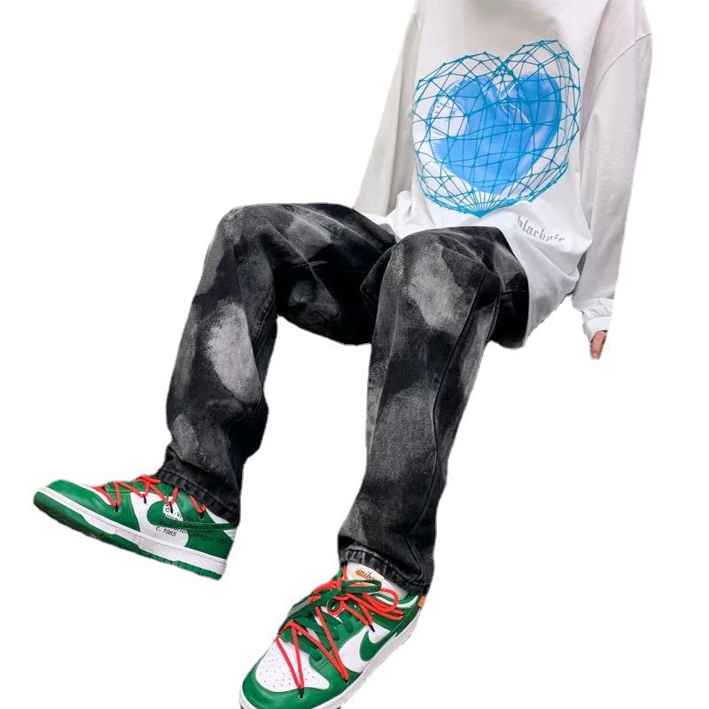 Men Jeans Tie-Dyed Jeans Summer Loose Thin Straight Wide Leg Pants