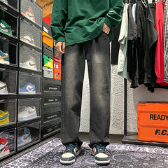 Men Jeans Summer Retro Wide-Leg Pants Baggy Straight Trousers